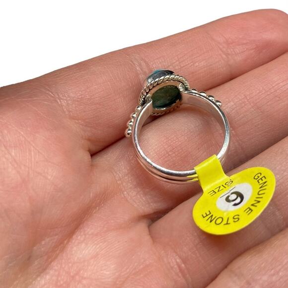 Kingman Turquoise Ring Size 6 Solid 925 Sterling Silver Boho Western Oval Stone - Picture 4 of 5